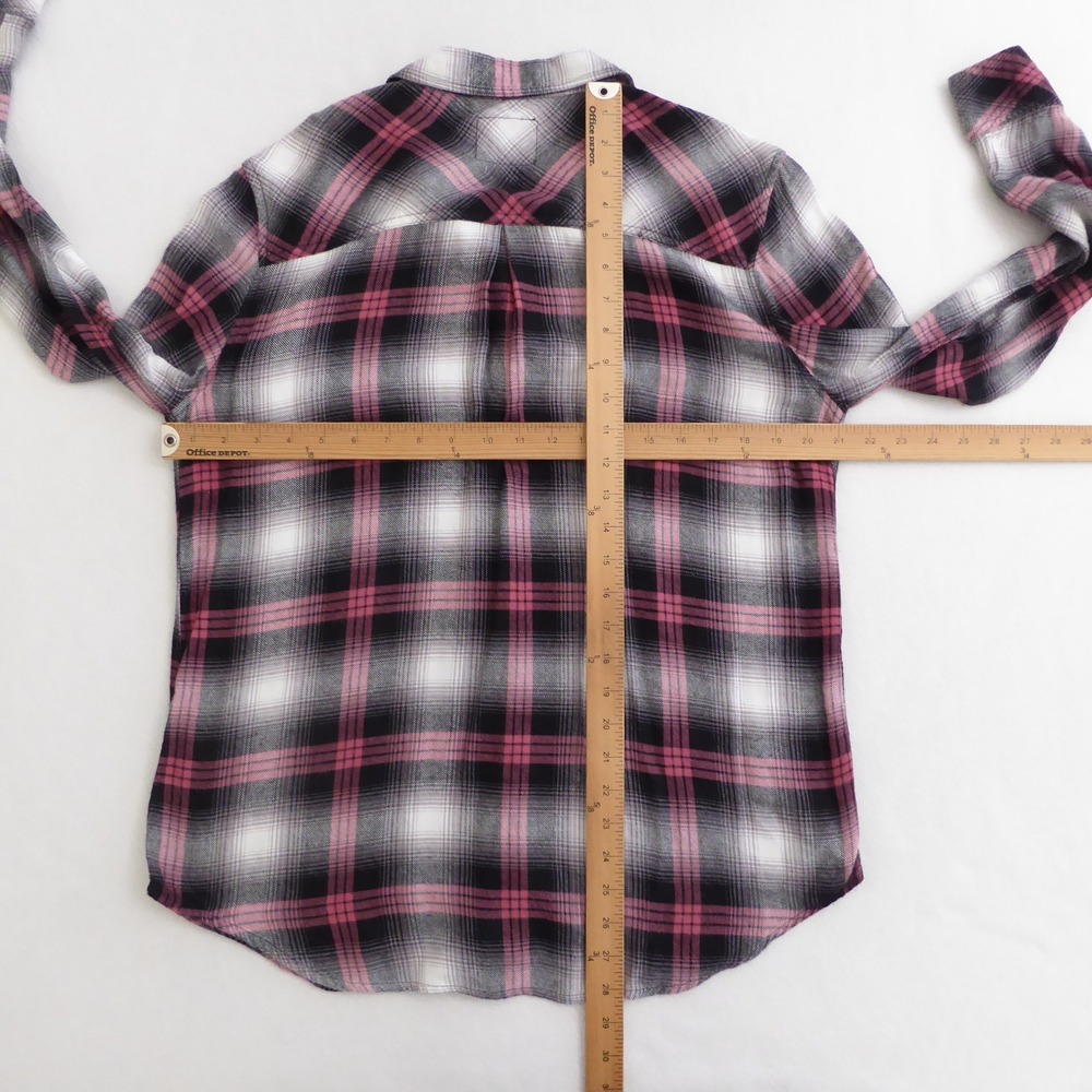 Rails Hunter Plaid Flannel Shirt Black Taffy Pink White Womens Size Large Rayon - Picture 5 of 11